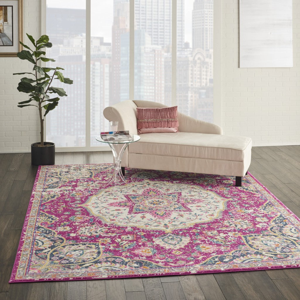 2’ X 6’ Pink And Ivory Medallion Runner Rug
