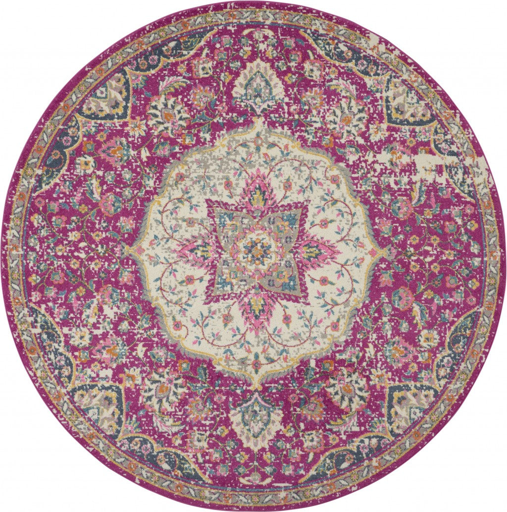 2’ X 6’ Pink And Ivory Medallion Runner Rug
