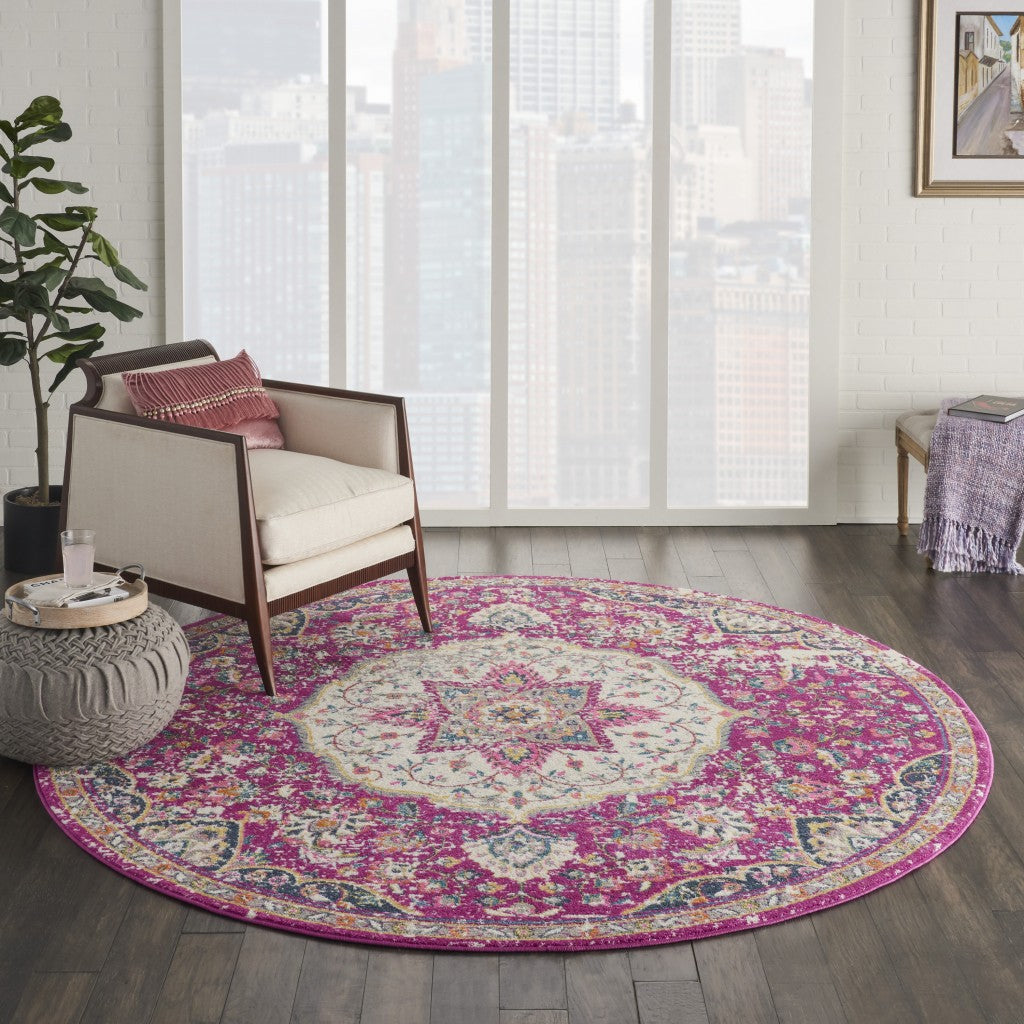 2’ X 6’ Pink And Ivory Medallion Runner Rug
