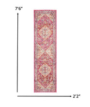 2’ X 8’ Ivory And Pink Oriental Runner Rug
