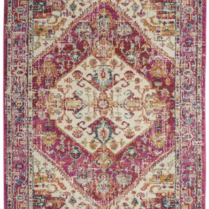2’ X 8’ Ivory And Pink Oriental Runner Rug