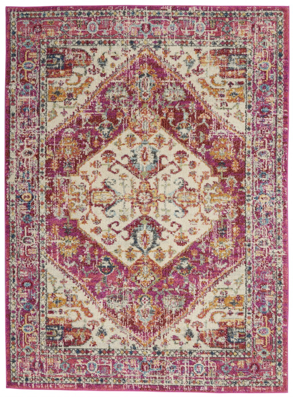 2’ X 8’ Ivory And Pink Oriental Runner Rug