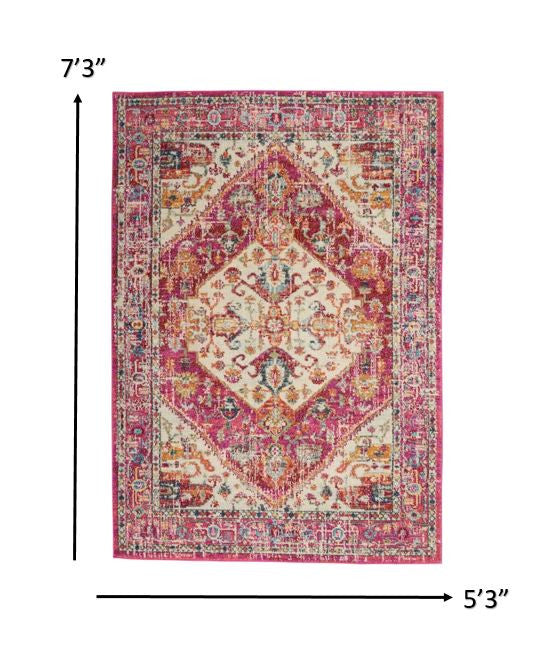 2’ X 8’ Ivory And Pink Oriental Runner Rug