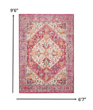 2’ X 8’ Ivory And Pink Oriental Runner Rug