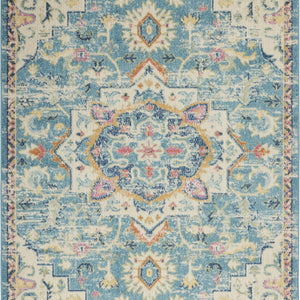 4’ X 6’ Light Blue And Ivory Distressed Area Rug