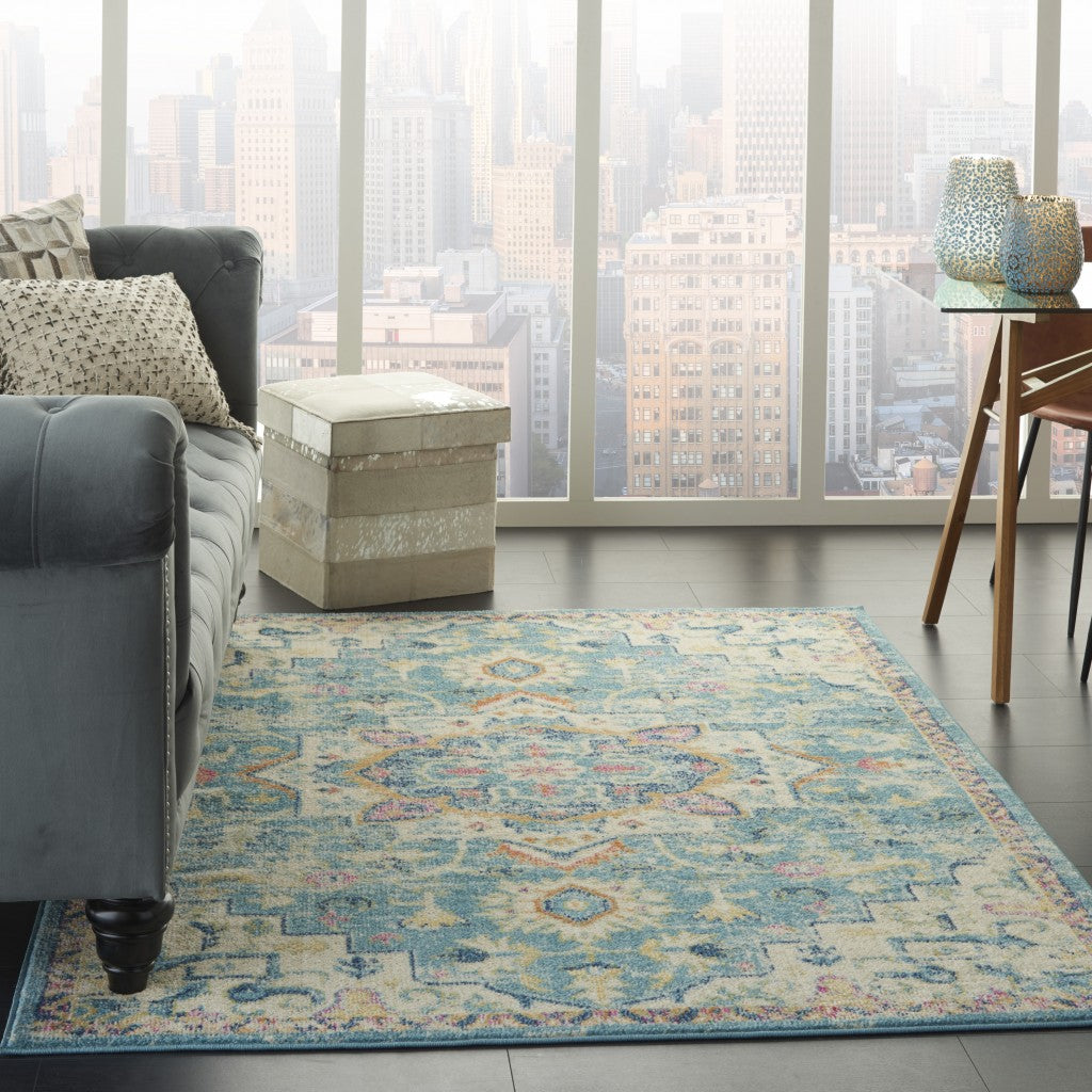 4’ X 6’ Light Blue And Ivory Distressed Area Rug