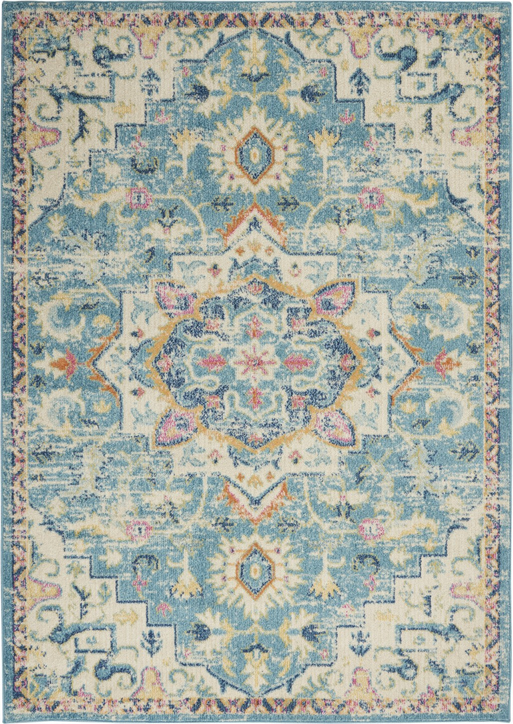 4’ X 6’ Light Blue And Ivory Distressed Area Rug