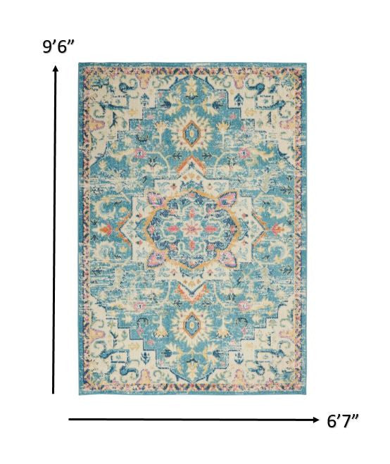 4’ X 6’ Light Blue And Ivory Distressed Area Rug