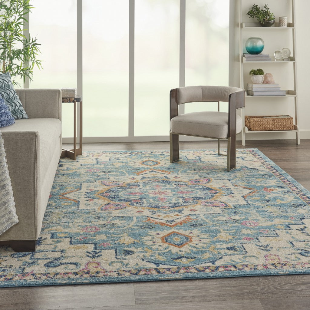4’ X 6’ Light Blue And Ivory Distressed Area Rug