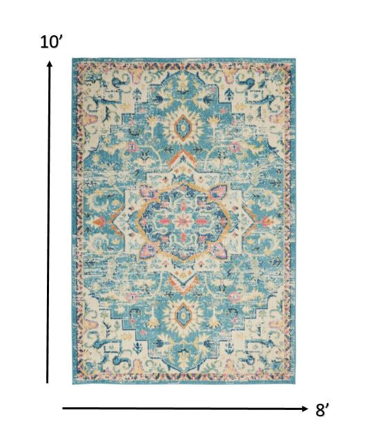 4’ X 6’ Light Blue And Ivory Distressed Area Rug
