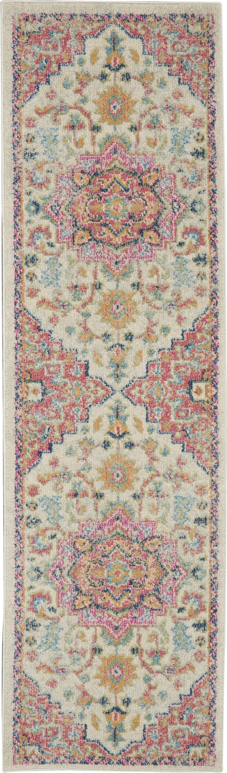 2’ X 8’ Ivory And Pink Medallion Scatter Rug
