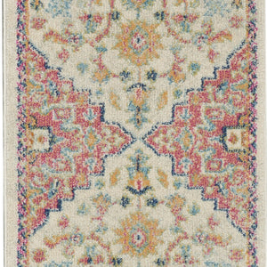 2’ X 8’ Ivory And Pink Medallion Scatter Rug