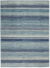 4’ X 6’ Navy Blue Ornate Stripes Area Rug