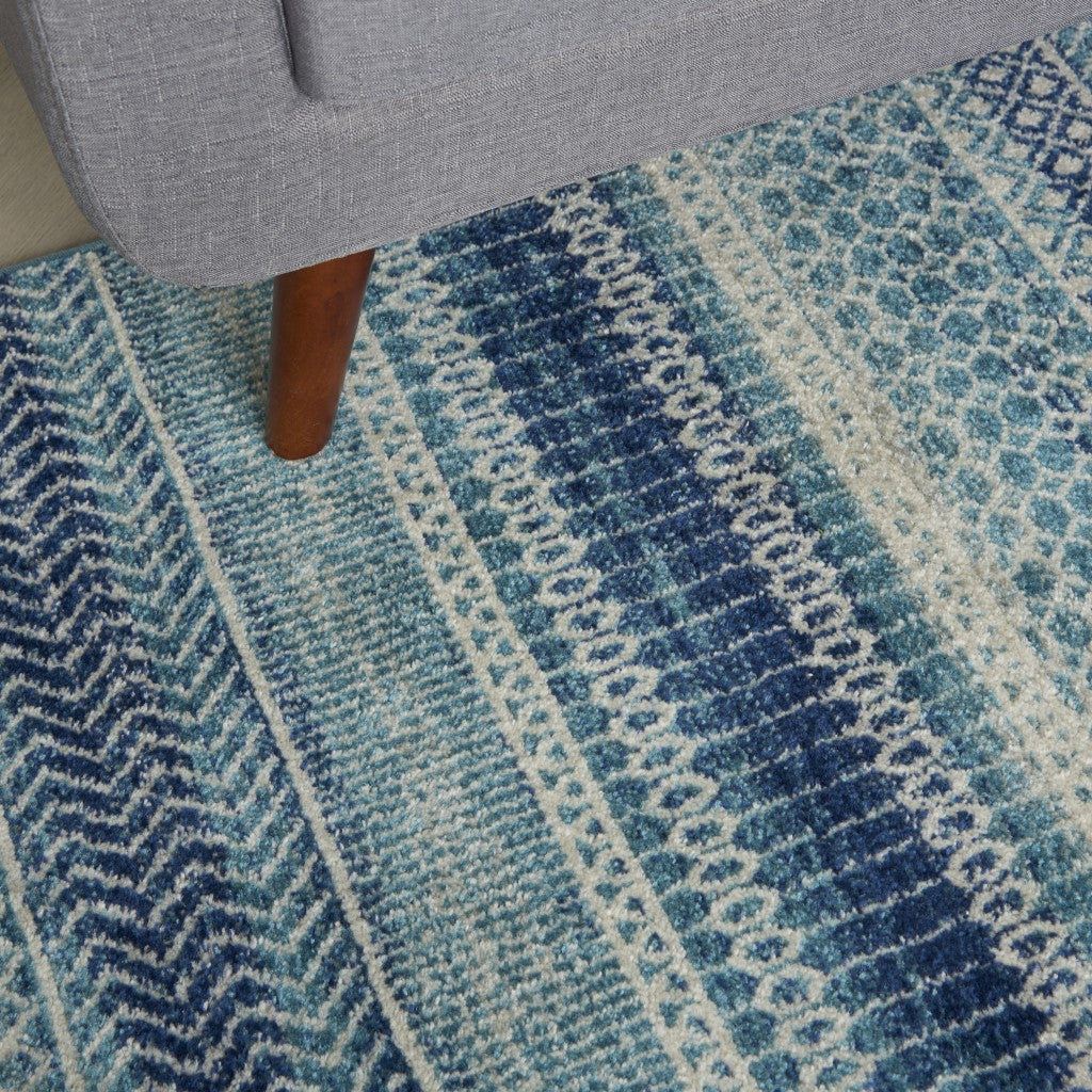 4’ X 6’ Navy Blue Ornate Stripes Area Rug