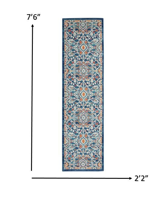 2’ X 3’ Blue White Multi Medallion Medallion Scatter Rug