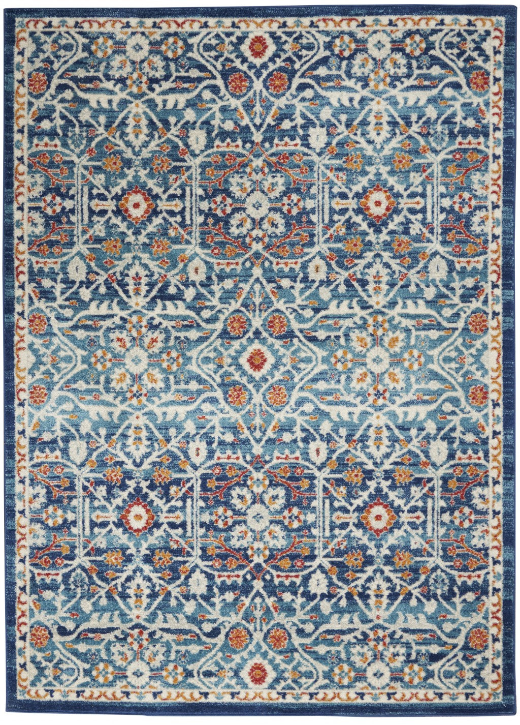 2’ X 3’ Blue White Multi Medallion Medallion Scatter Rug
