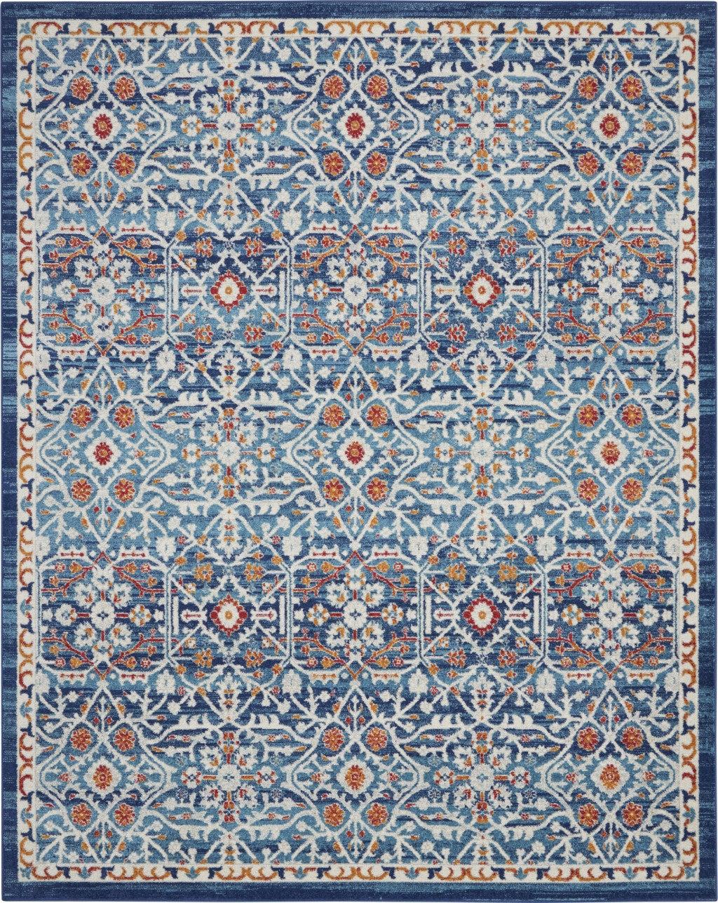 2’ X 3’ Blue White Multi Medallion Medallion Scatter Rug