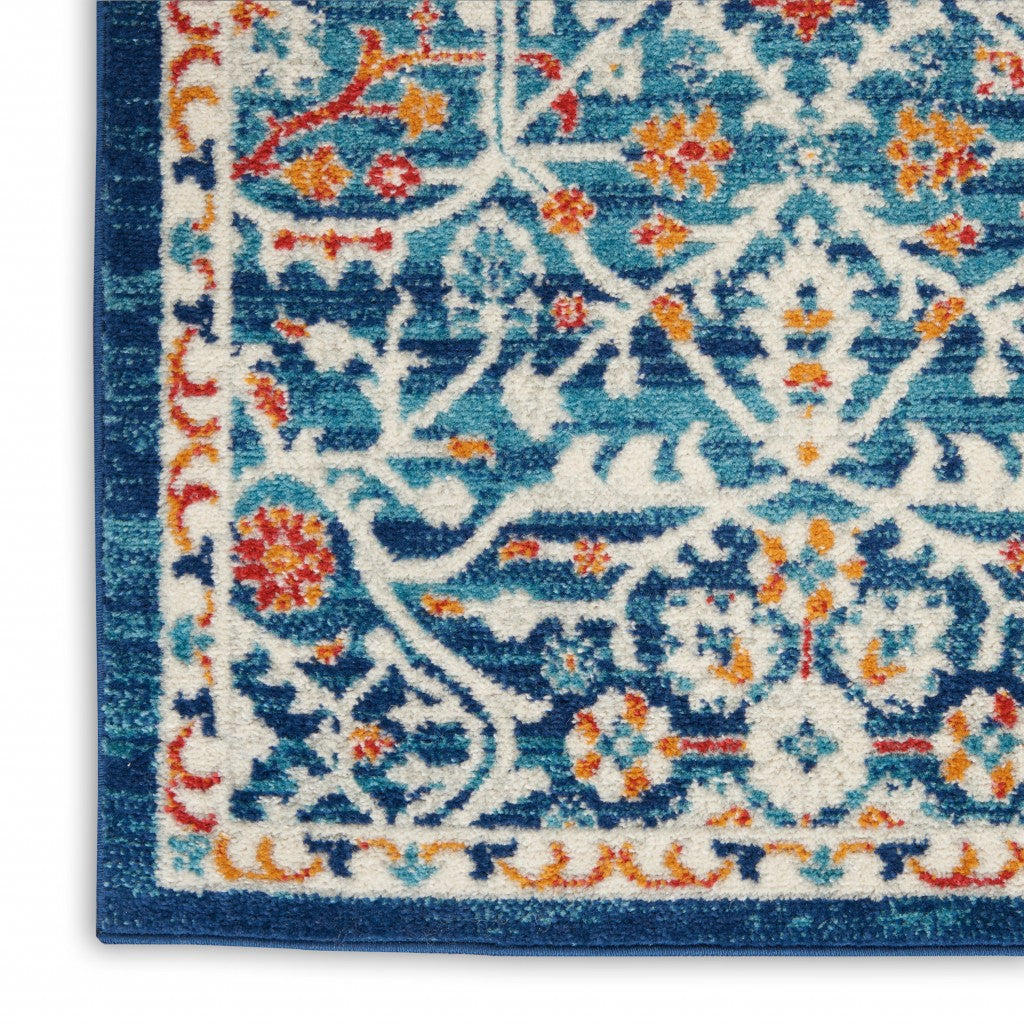 2’ X 3’ Blue White Multi Medallion Medallion Scatter Rug