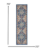 2’ X 8’ Blue And Ivory Medallion Runner Rug