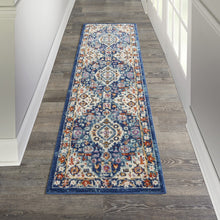 2’ X 8’ Blue And Ivory Medallion Runner Rug