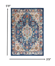 2’ X 8’ Blue And Ivory Medallion Runner Rug
