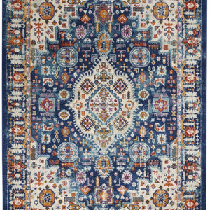 2’ X 8’ Blue And Ivory Medallion Runner Rug