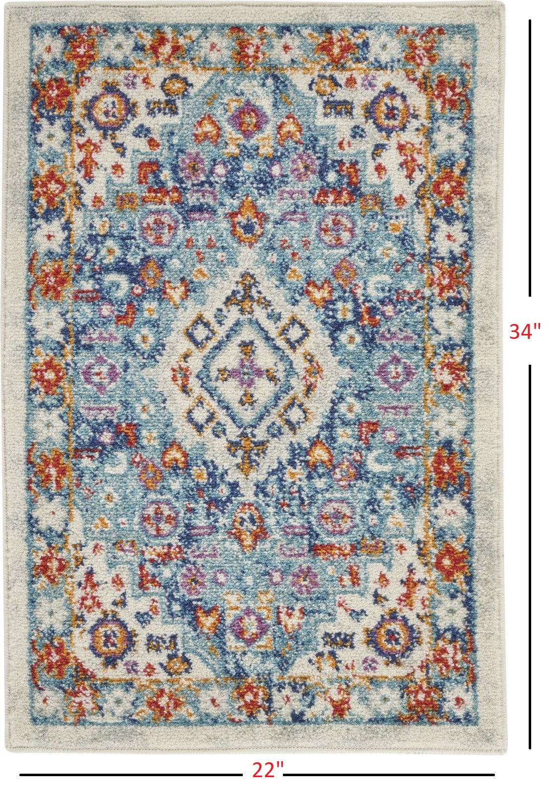 2’ X 3’ Ivory And Blue Floral Motifs Scatter Rug