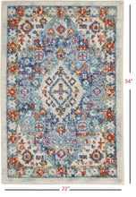 2’ X 3’ Ivory And Blue Floral Motifs Scatter Rug