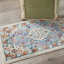 2’ X 3’ Ivory And Blue Floral Motifs Scatter Rug