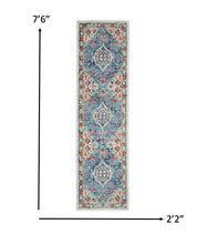 2’ X 3’ Ivory And Blue Floral Motifs Scatter Rug
