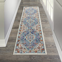 2’ X 3’ Ivory And Blue Floral Motifs Scatter Rug