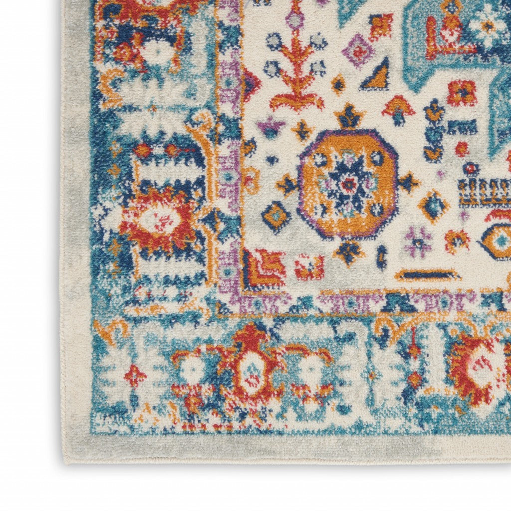 2’ X 3’ Ivory And Blue Floral Motifs Scatter Rug