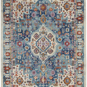 2’ X 3’ Ivory And Blue Floral Motifs Scatter Rug