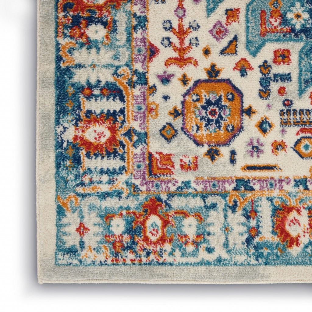 2’ X 3’ Ivory And Blue Floral Motifs Scatter Rug