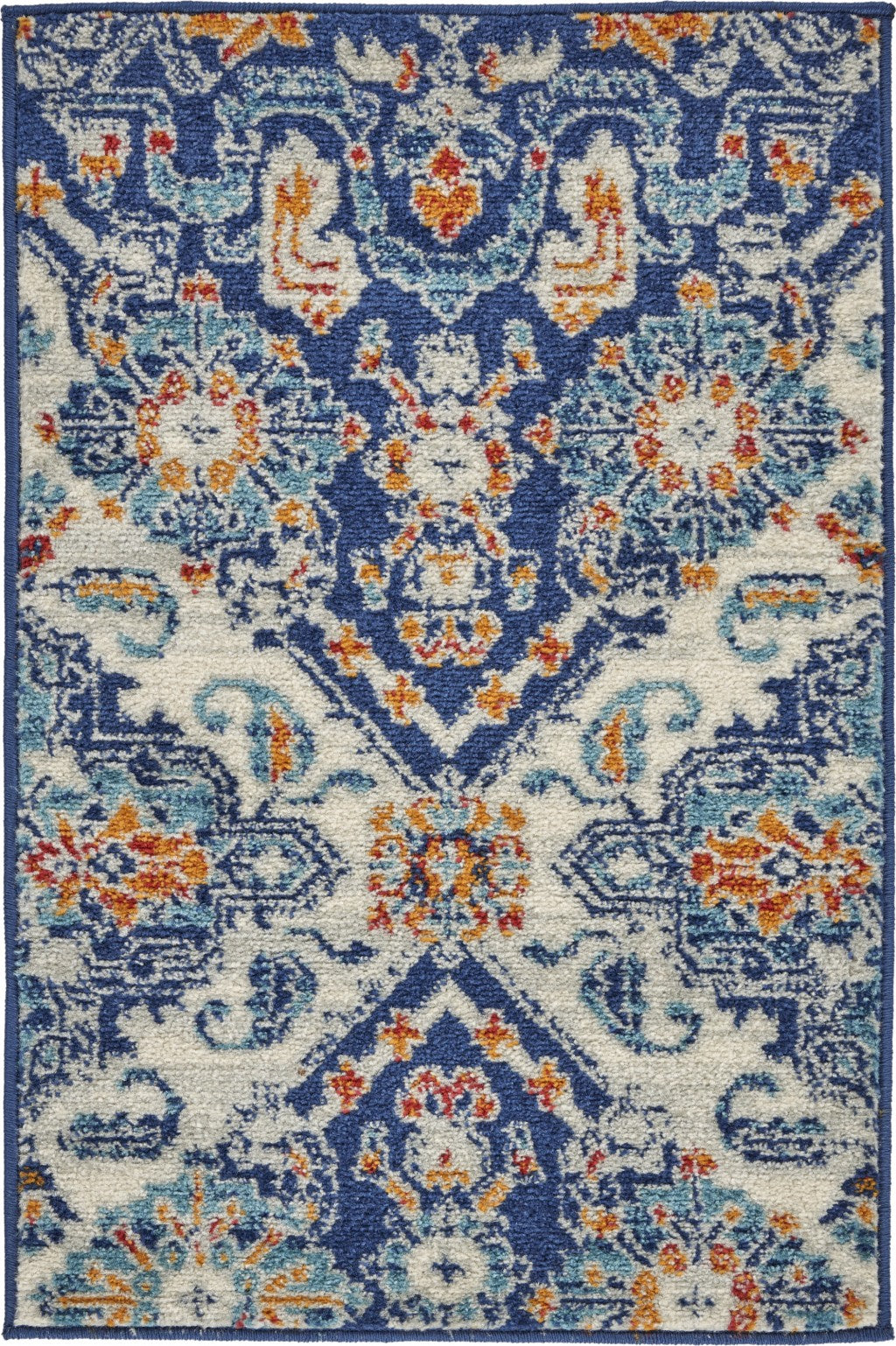 2’ X 3’ Blue And Ivory Persian Patterns Scatter Rug