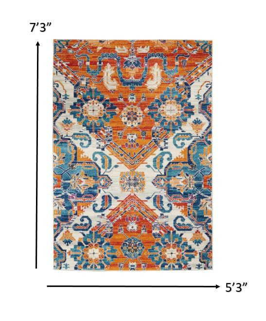 5’ X 7’ Ivory And Gold Floral Motif Area Rug