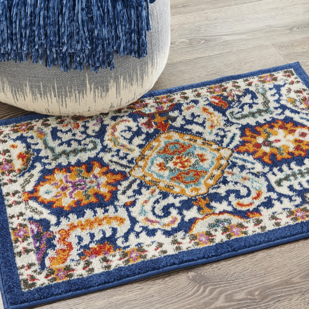 2’ X 3’ Blue And Gold Intricate Scatter Rug
