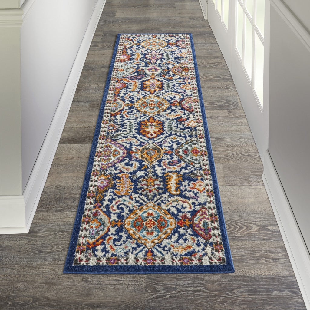 2’ X 3’ Blue And Gold Intricate Scatter Rug