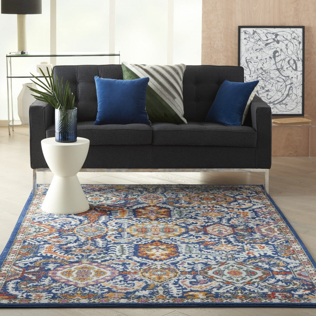 2’ X 3’ Blue And Gold Intricate Scatter Rug