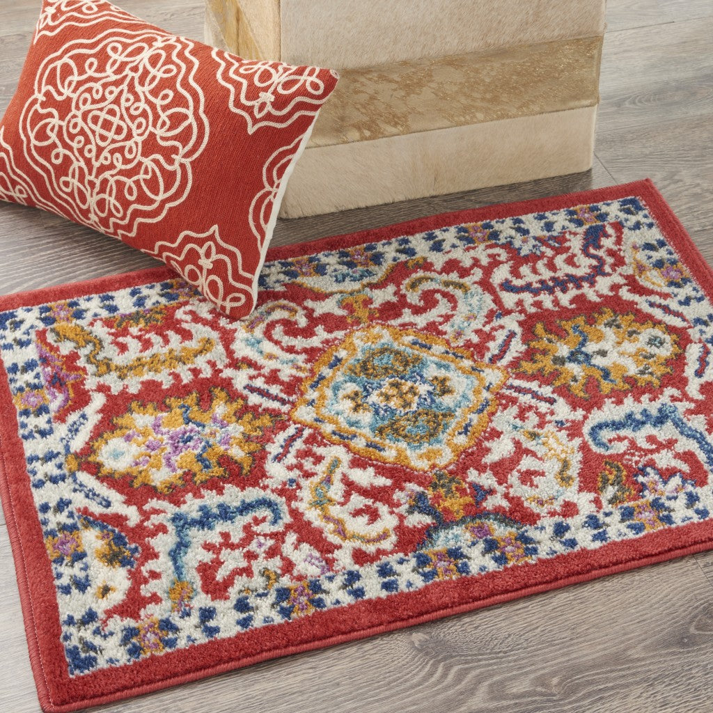 2’ X 3’ Red And Multicolor Decorative Scatter Rug