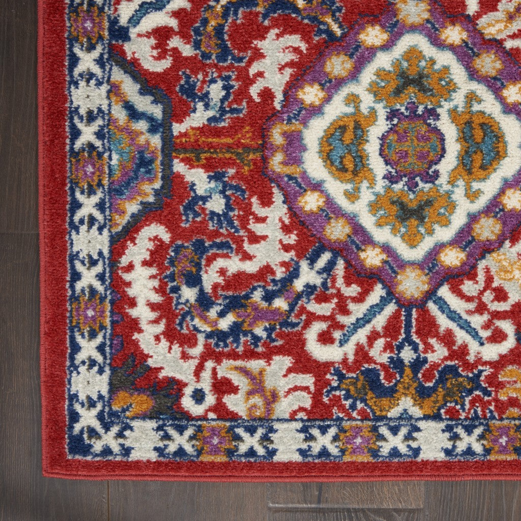 4’ X 6’ Red And Multicolor Decorative Area Rug