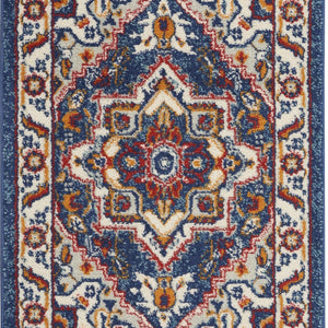 2’ X 8’ Blue And Ruby Medallion Runner Rug
