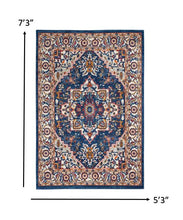 4’ X 6’ Blue And Ruby Medallion Area Rug