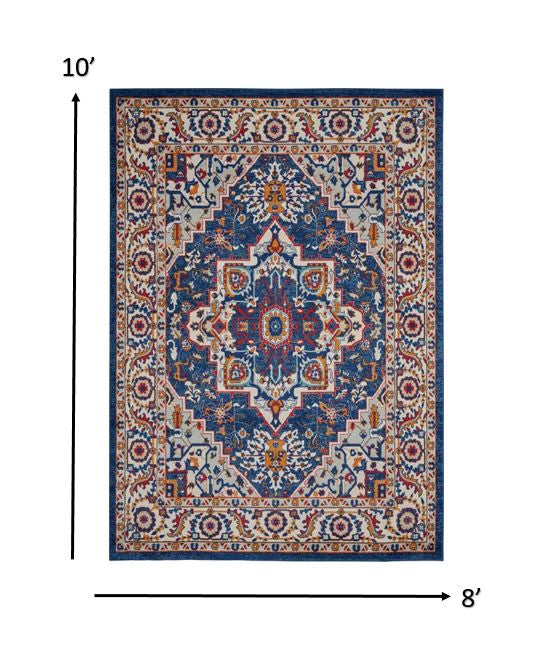 4’ X 6’ Blue And Ruby Medallion Area Rug