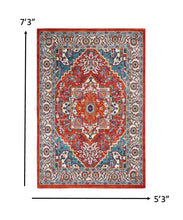 5’ X 7’ Red And Ivory Medallion Area Rug