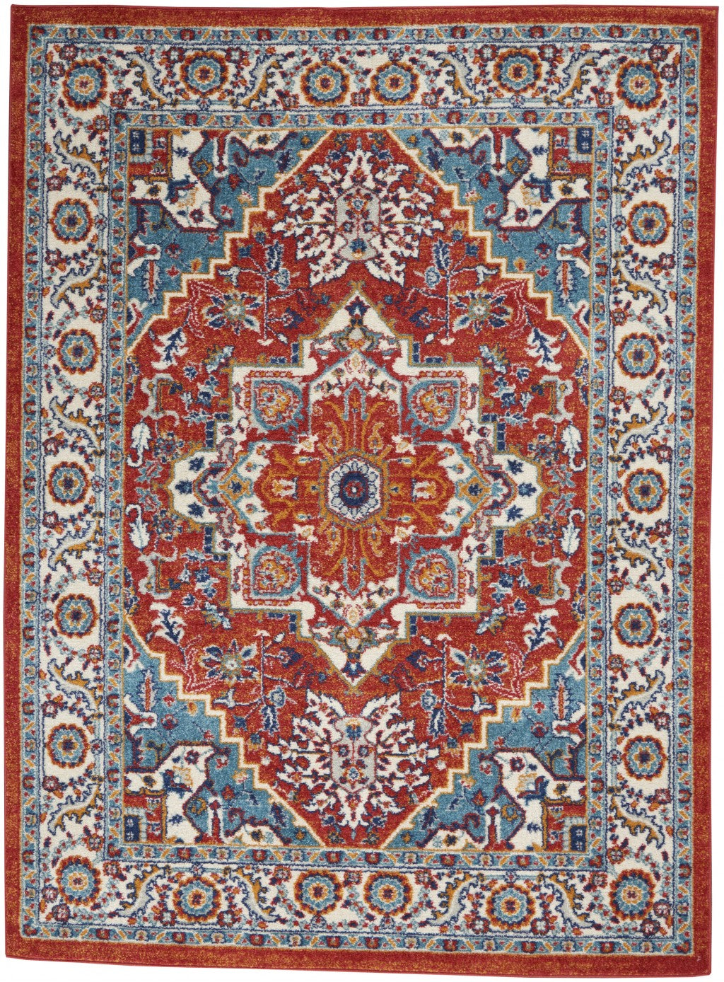 5’ X 7’ Red And Ivory Medallion Area Rug