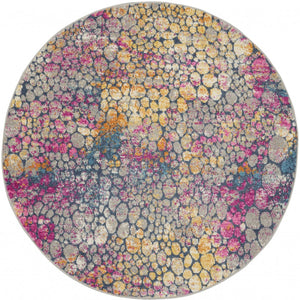 4’ Round Yellow And Pink Coral Reef Area Rug