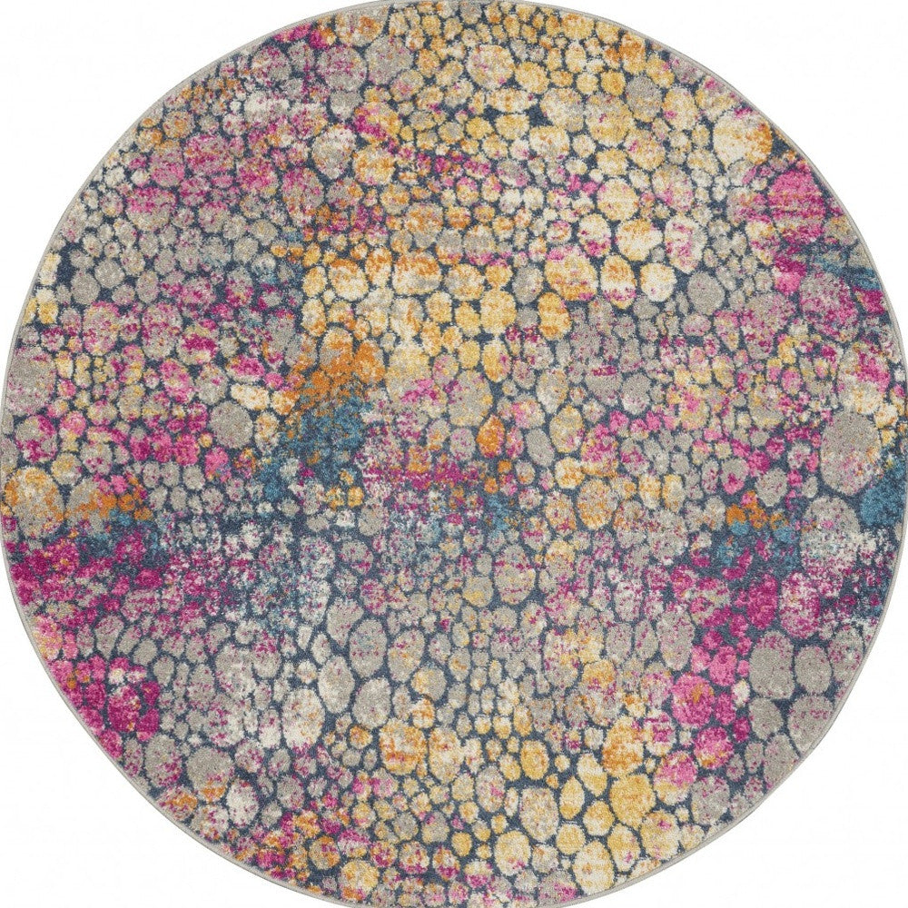 4’ Round Yellow And Pink Coral Reef Area Rug