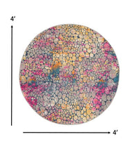 4’ Round Yellow And Pink Coral Reef Area Rug