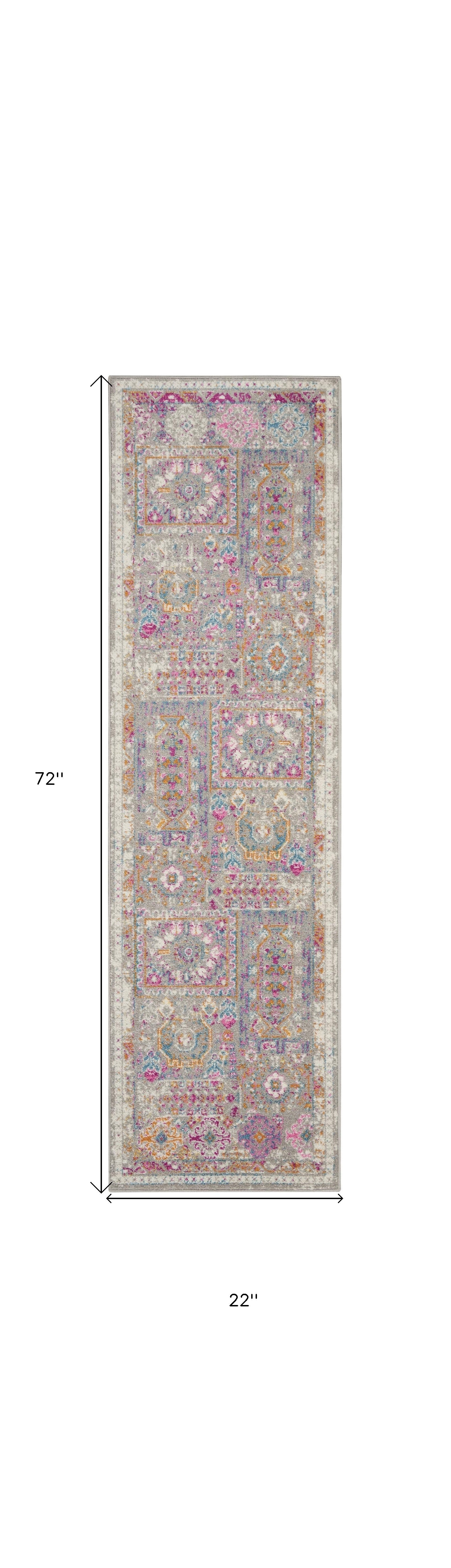 Gray Distressed Ornamental Runner Rug - 2’ x 6’